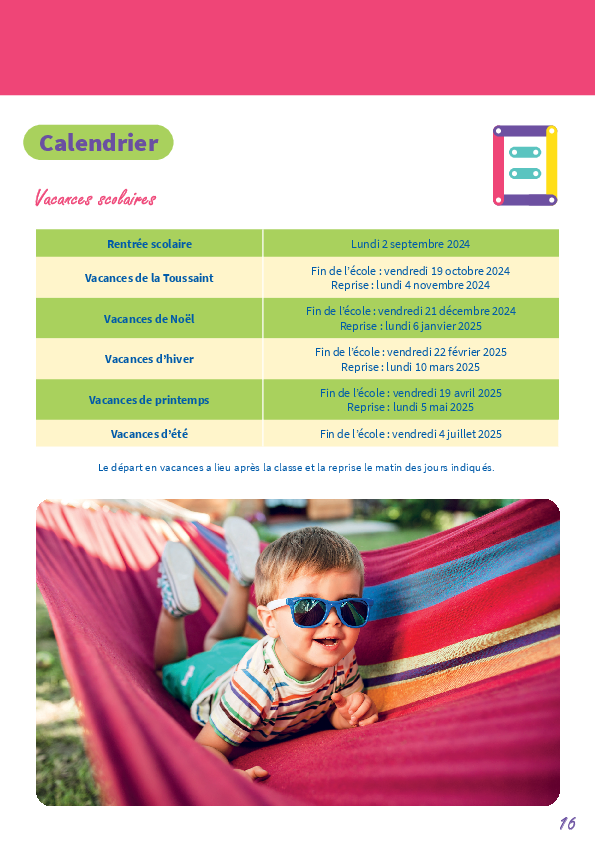 Calendrier scolaire 2024-2025 - Agrandir l'image, .PDF 867 Ko (fenêtre modale)